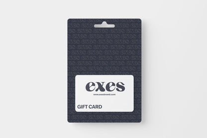 Tarjeta regalo donde sale el logo de exes y la web de la tienda. 